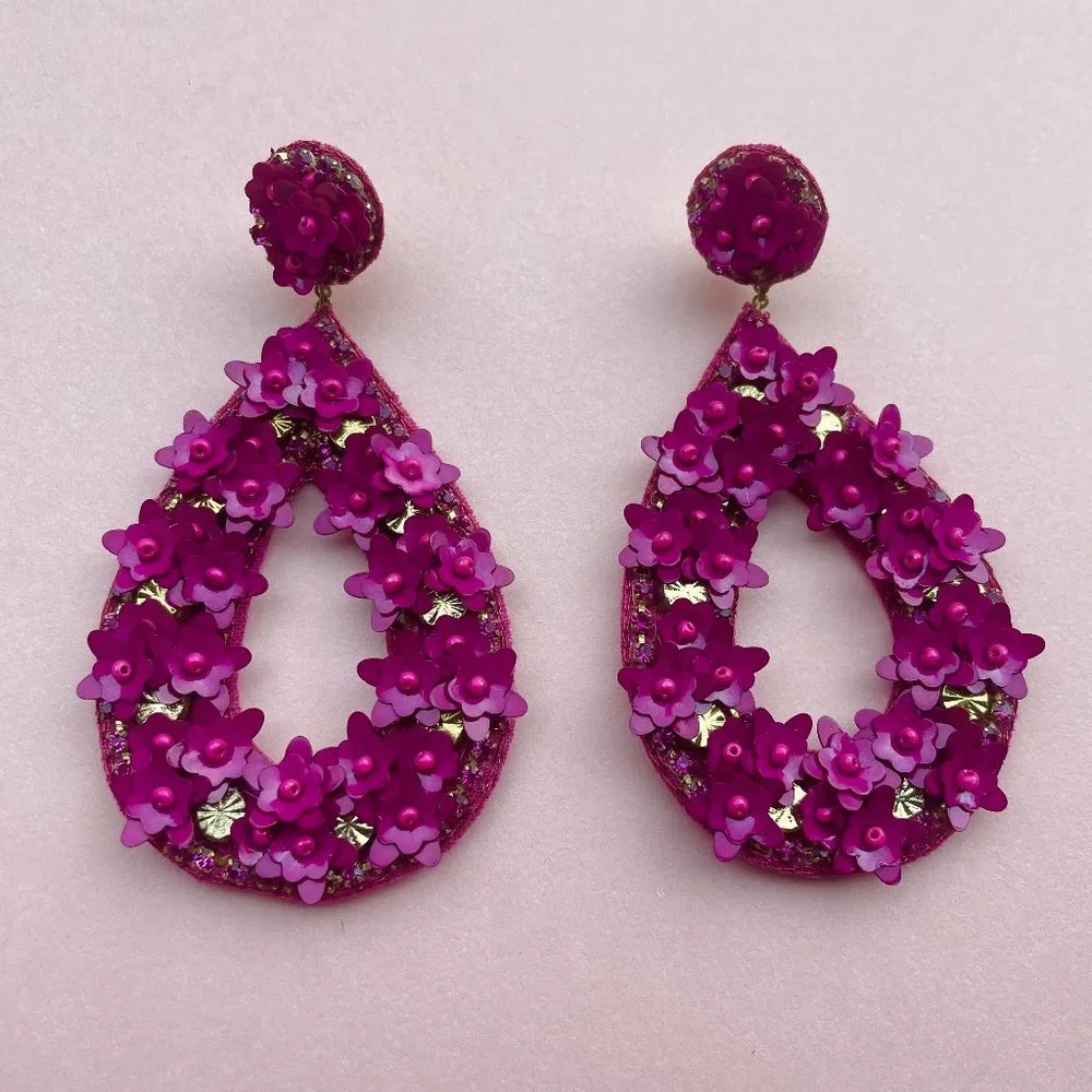 NWT Deepa Gurnani Anthropolgie Beaded Crystal Flower Statement Earrings - Picture 5 of 12